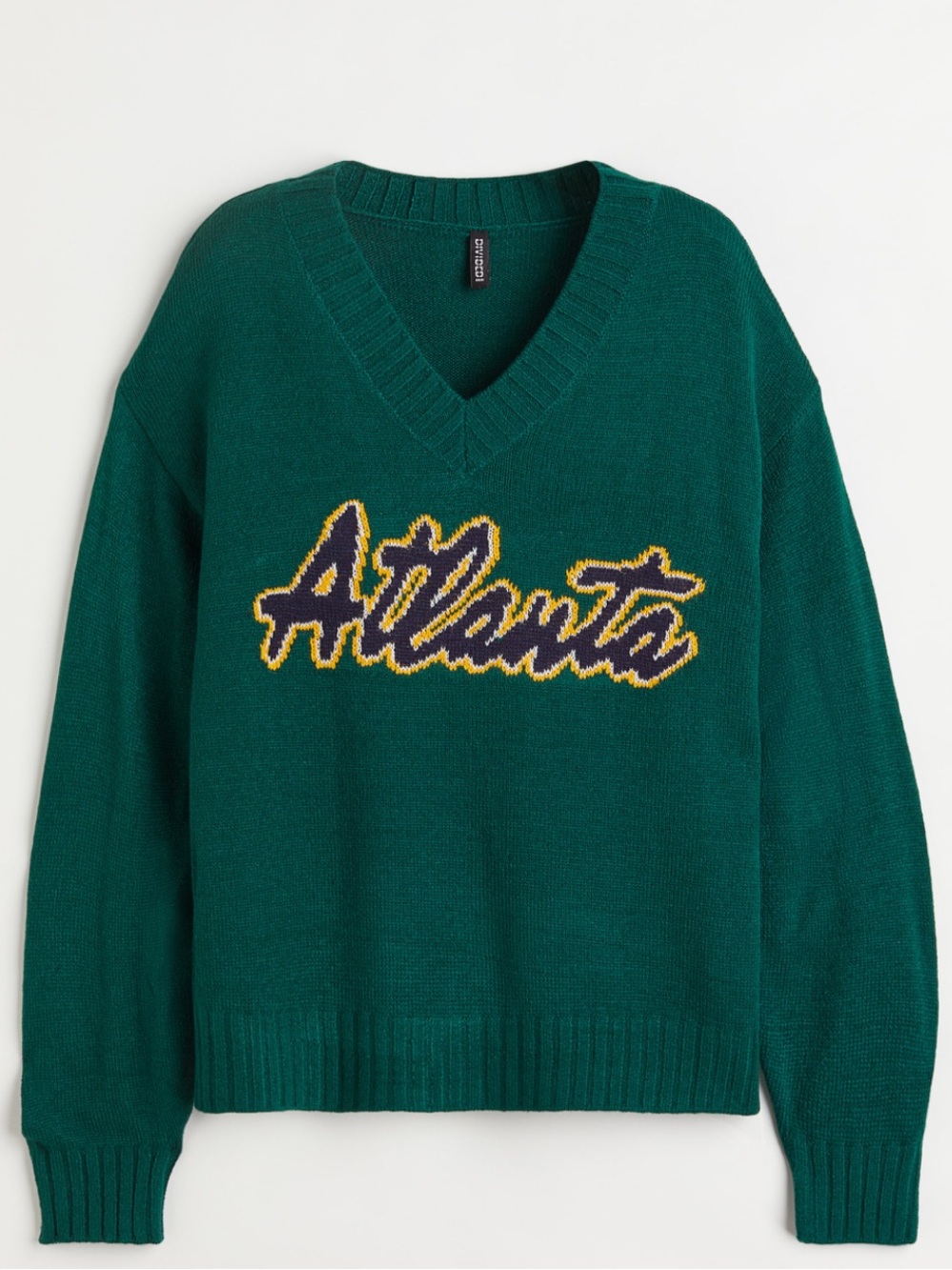 H&M V-Neck Sweater with Yellow Script Atlanta side M